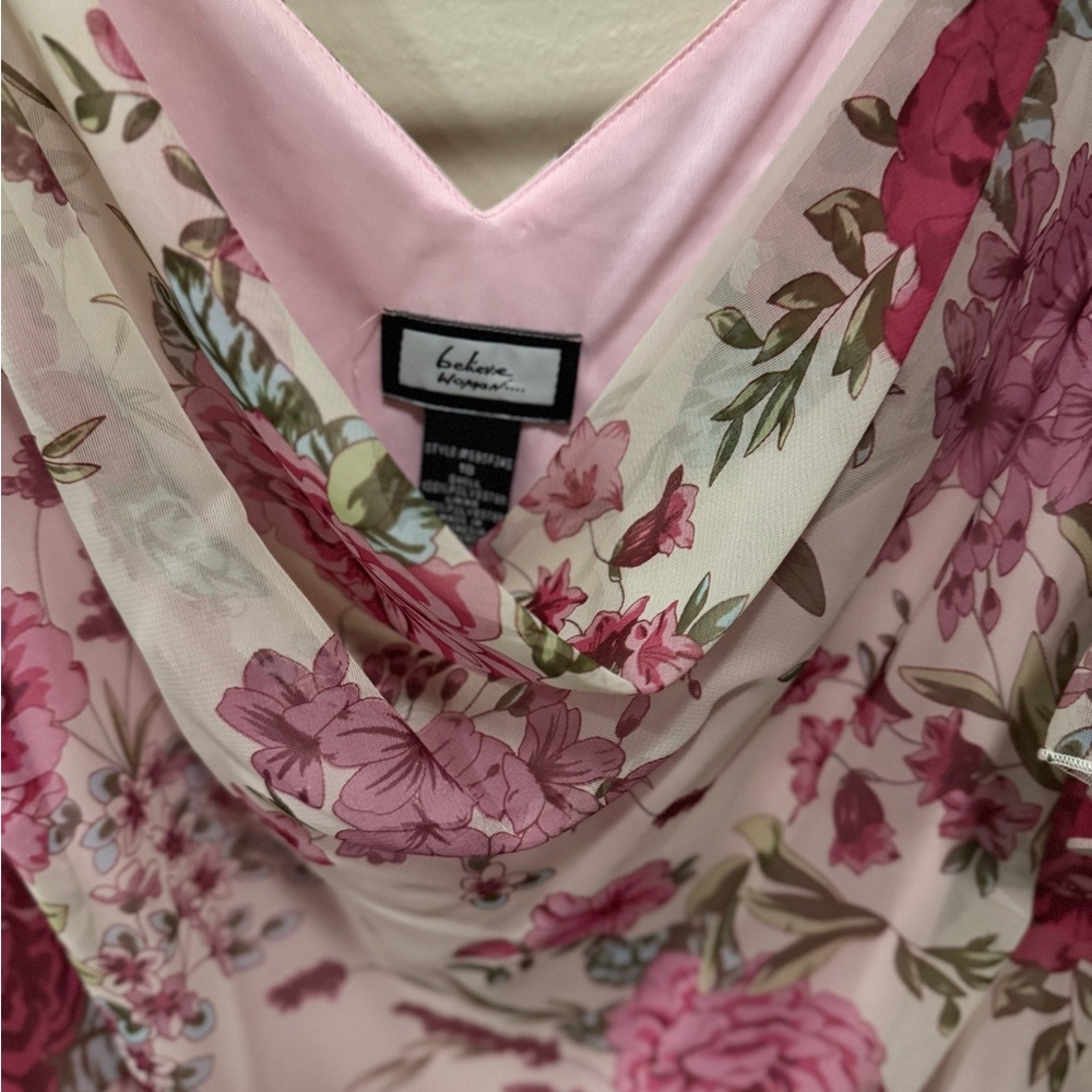 NWOT Exquisite Believe Woman Maxi Floral Dress Unique Plus Sz 18 Roses Pinks